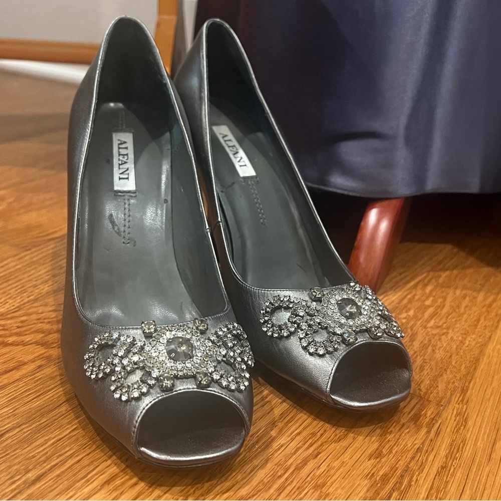 Alfani Gray Embellished Peep-Toe Heels